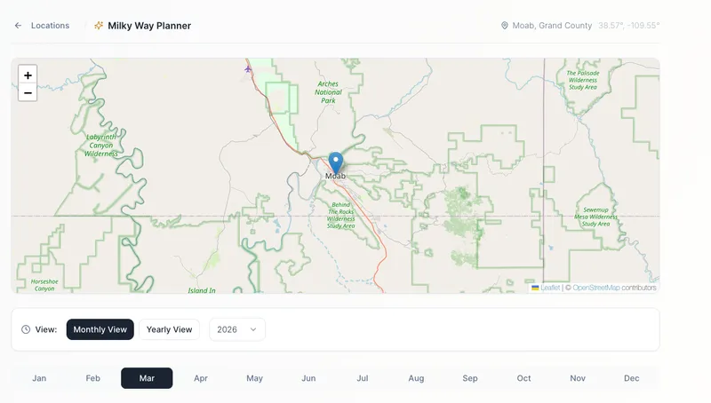Milky Way Planner interactive map for astrophotography location scouting
